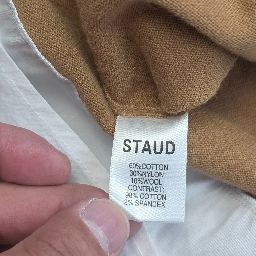 STAUD Fern Dress Collared Women's XS Brown White Long Sleeve Cotton Wool NWT - Picture 8 of 14